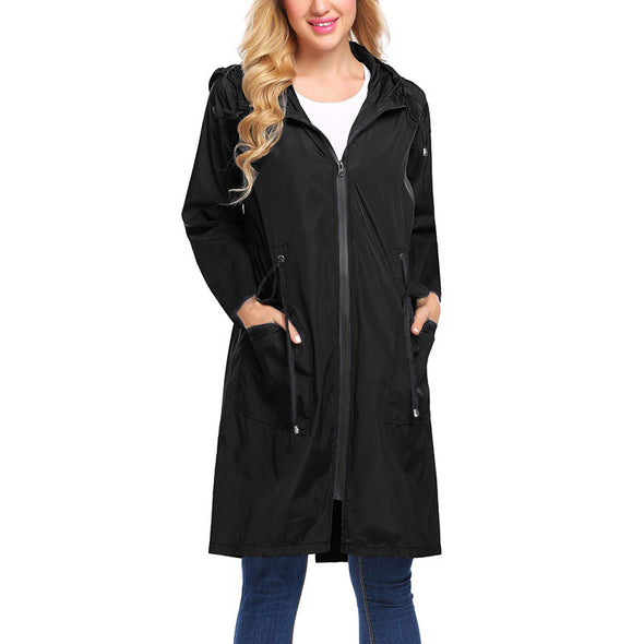 Casual Lightweight Waterproof Pure Color Long Sleeve Raincoat Outwear