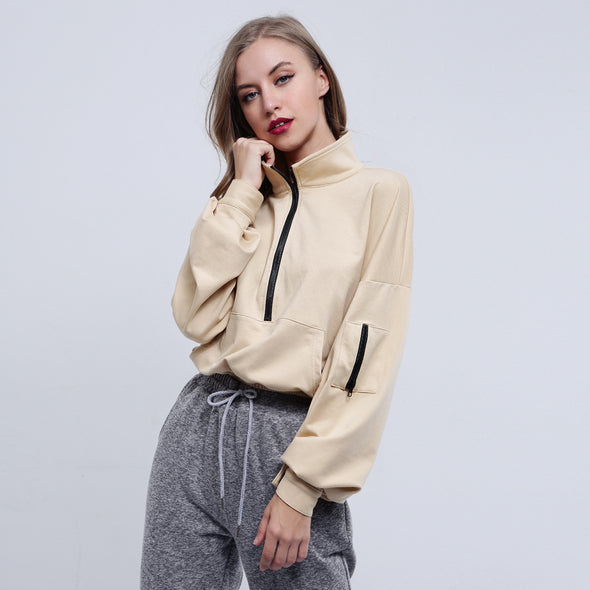 Fashion Solid Turtleneck Zipper Sweatshirt