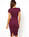 Deep V Slim Puff Sleeve Bodycon Dress