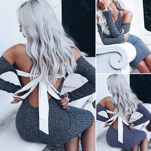 Backless Bowknot Long Sleeve Bodycon Dresses