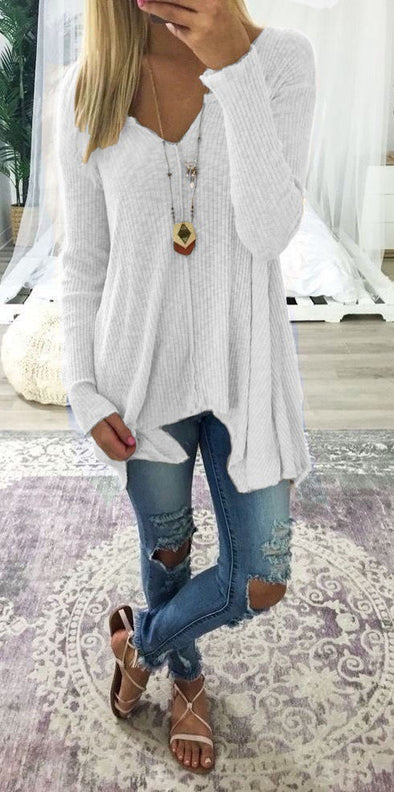 Loose Long Sleeve V-Neck Sweater