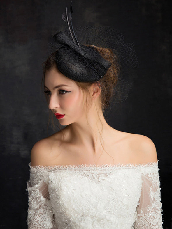 New Feather Veil Mesh Top Hat