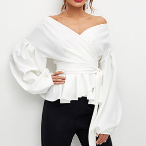 Women's Off-The-Shoulder Lantern Sleeve Shirt