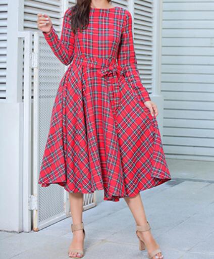 Plaid Bow Tie Midi Dress