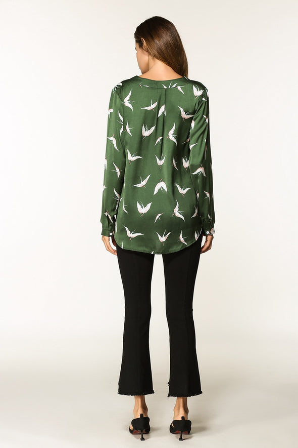 New V-neck long-sleeved bird shirt