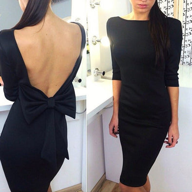 One-Neck Bow Long-Sleeved Bodycon Dress