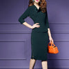 V Collar Pure Color 3/4 Sleeve Bodycon Dreee