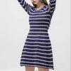 V Collar Stripes Knitting Half Sleeve Bodycon Dress