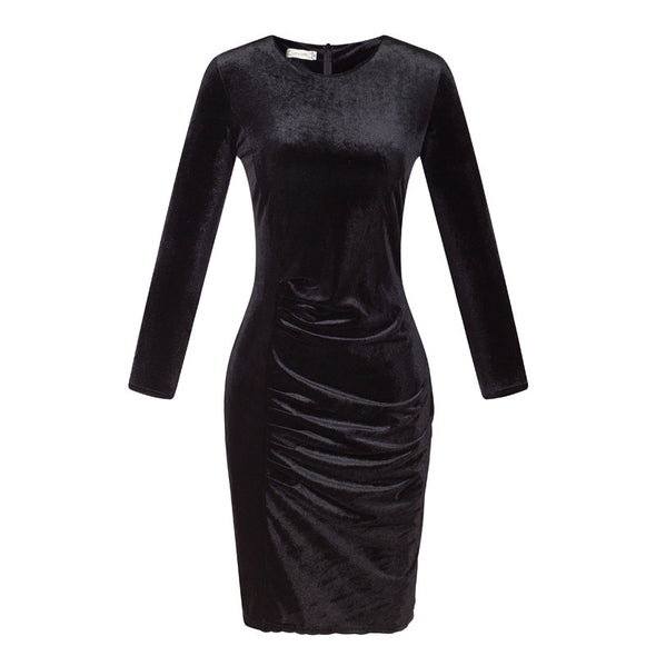 Velvet Round neck Long Sleeve Slim Bodycon Dress