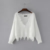 Fashion V-Neck Backless Tassel irregular Knitting Sweater