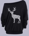 Simple Slash Neck Printed Long Sleeve Sweatshirt