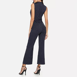 V Collar Halter Stripes Sleeveless Jumpsuit