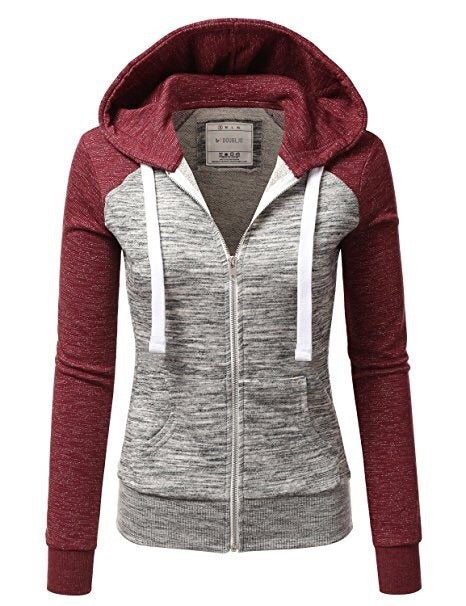 Fashion Stitching Slim Hooded Cardigan Sweatshirt