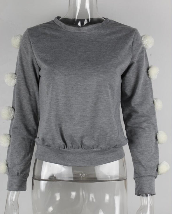 Plush Ball O-Neck Long-Sleeved Sweatshirt