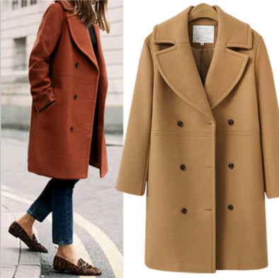 Long sections woolen Lapel Coat