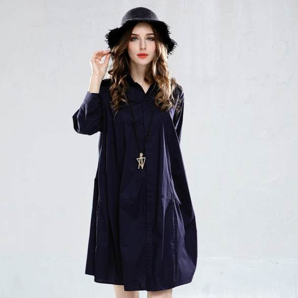 Women's long sleevesd solid color dress