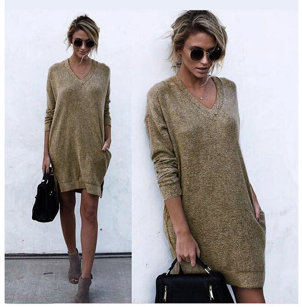 Long Sleeve V-Neck Pocket Sweater