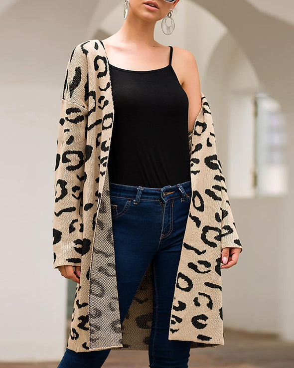 Casual Four-Color Leopard Loose Long Sweaters