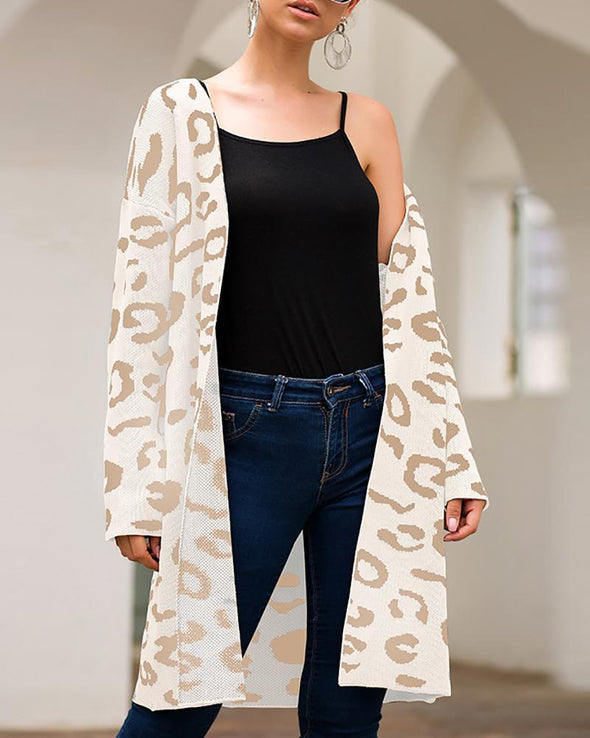 Casual Four-Color Leopard Loose Long Sweaters