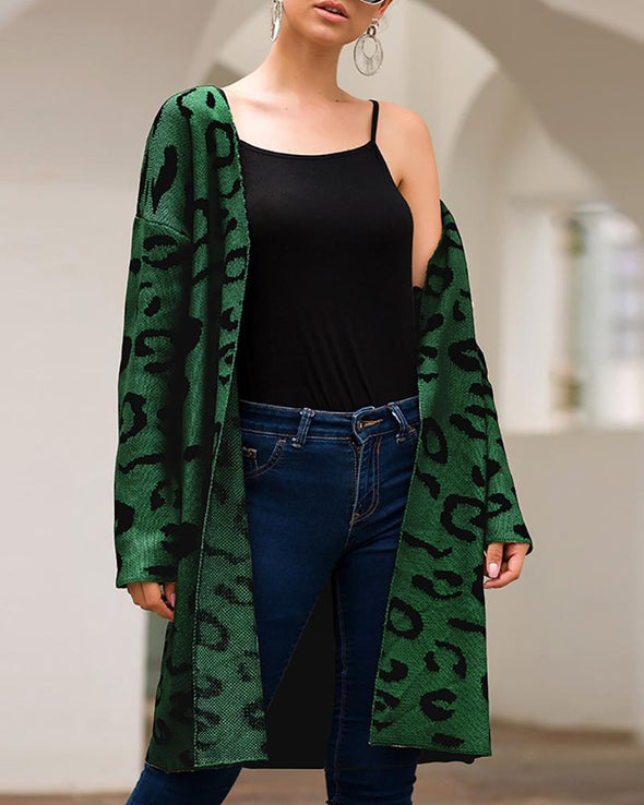 Casual Four-Color Leopard Loose Long Sweaters