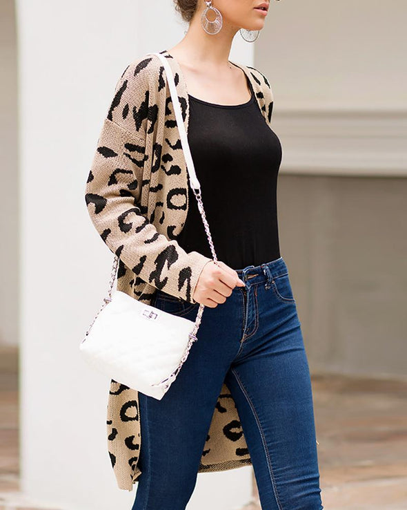 Casual Four-Color Leopard Loose Long Sweaters