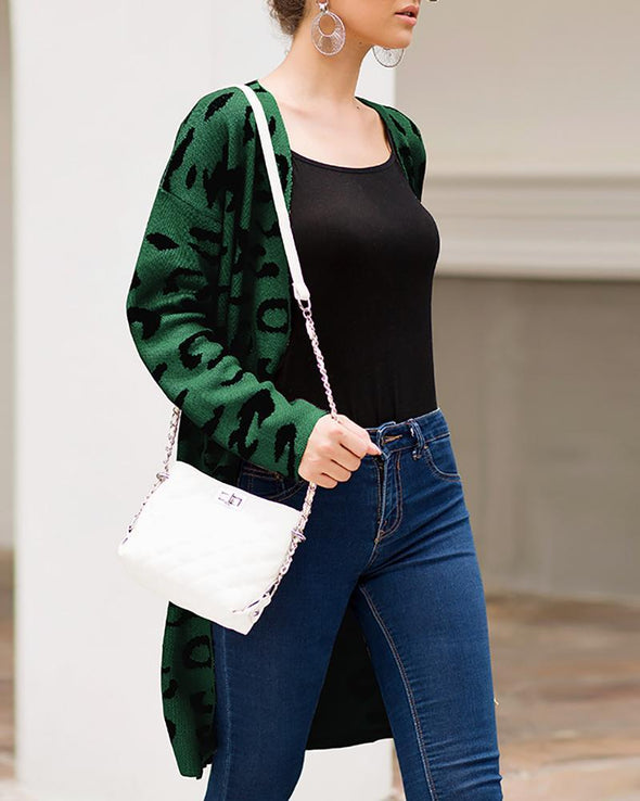 Casual Four-Color Leopard Loose Long Sweaters