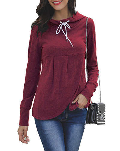 Solid Color Hooded Drawstring Sweatshirt