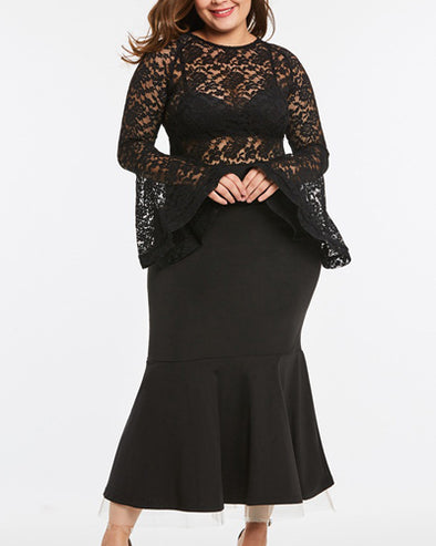 Sexy Lace Trumpet Sleeve Dress