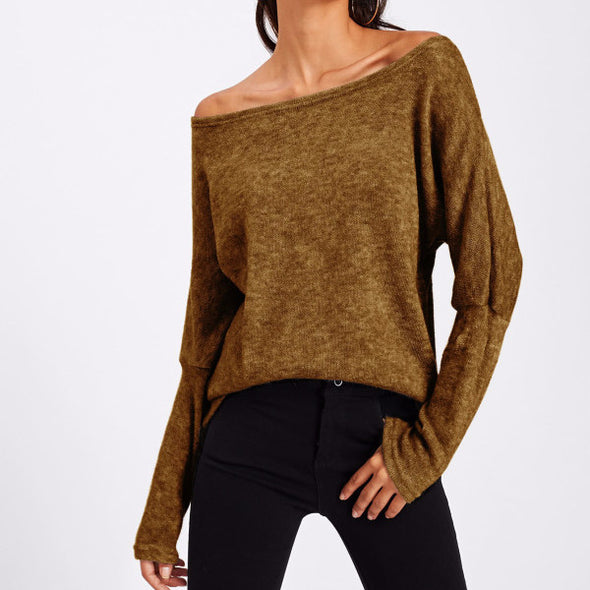 Off Shoulder Pure Color Sweatshirt