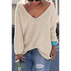 Solid Color V- neck Long Sleeve Knitting Sweaters