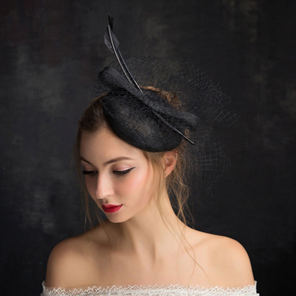 New Feather Veil Mesh Top Hat