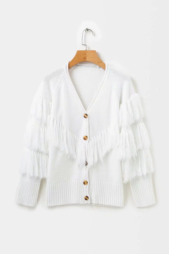 Fashion Tassel Single-Breasted V-Neck Sweater