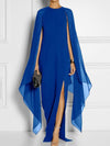 Long-Sleeved Cape Open Sleeve High Slit Plain Chiffon Maxi Dress