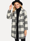 Fashion Plaid Wool Turn-Down Collar Long Sections Coat