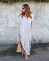 Short Sleeve Loose Pocket Maxi Dress