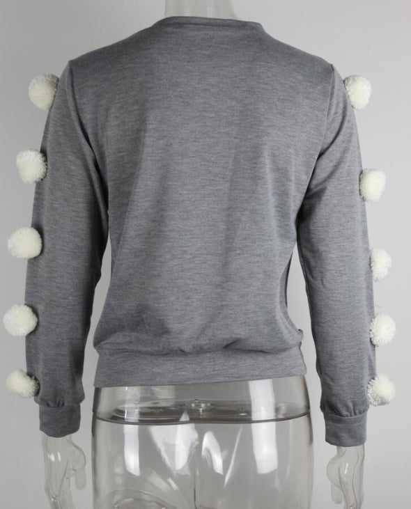 Plush Ball O-Neck Long-Sleeved Sweatshirt