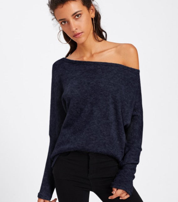 Off Shoulder Pure Color Sweatshirt