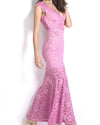 Short Sleeved V-Neck Lace Stitching Halter Evening Dress