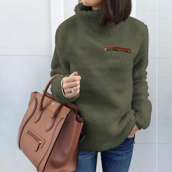 Casual Stand Collar Solid Color Long Sleeve Plus Velvet Fur Sweater