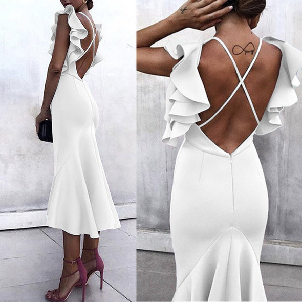 Sexy White Short Sleeves Fishtail Bodycon Dress