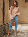 Round-neck Long Sleeves Tasseles Sweater Tops