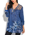 Lace V-Neck Printed Long-Sleeved Shirt