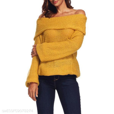 One-Size Collar Large Size Solid Color Long-Sleeved Raglan Sweater