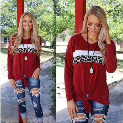 Leopard Stitching Long Sleeve T-Shirt