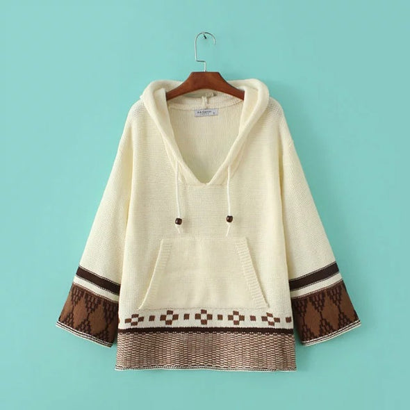 Folk-custom Drawstring Hit Color Printing Hooded Sweaters