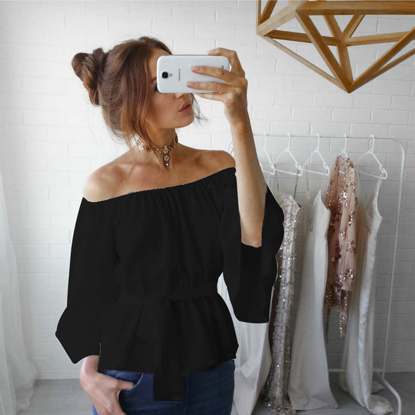 Slash Neck Strap Chiffon Shirt