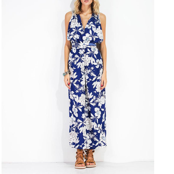 Deep V-Neck Printed Jumpsuit