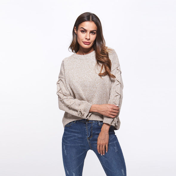 Fashion Bandage Round Neck Short Sweaters