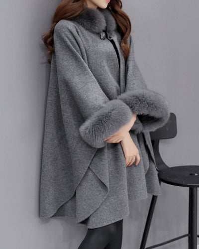 New Fox Fur Collar Woolen Coat