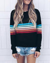 Printed Color Striped Long Sleeve Sweatshirt